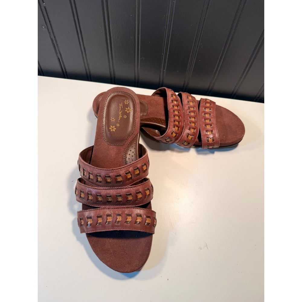 Thom McAn Bandi Brown Leather Strappy Slide Sandals Womens 10M 52071